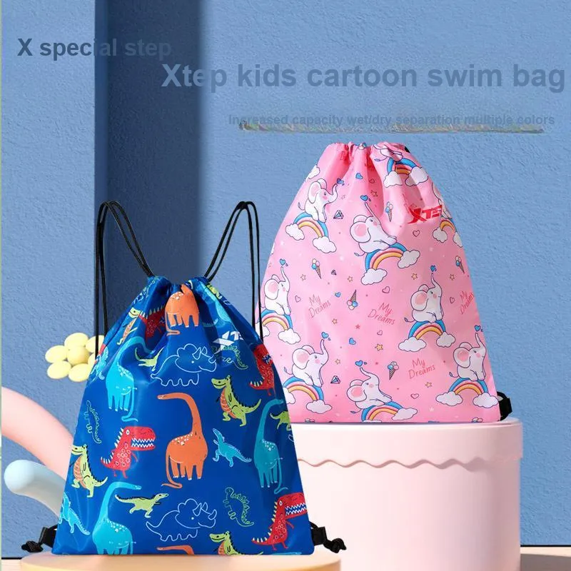 XTEP Cartoon Wet/Dry Separation Swimsuit Storage Drawstring Bag With Pocket Kids'-2
