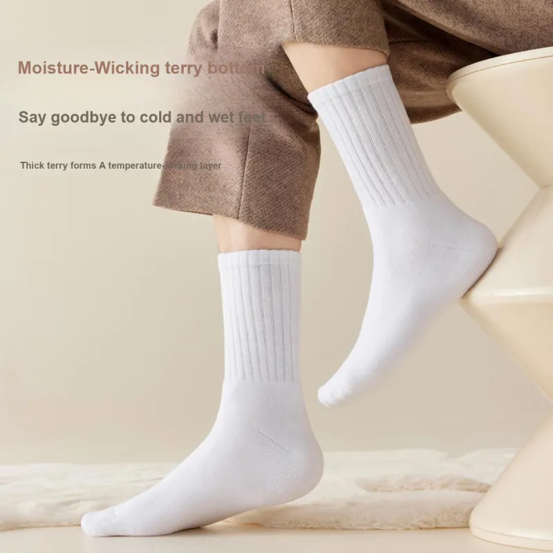 MIIOW Mid Calf Socks Men's 4 Pack Thickened Terry Mixed Color-4