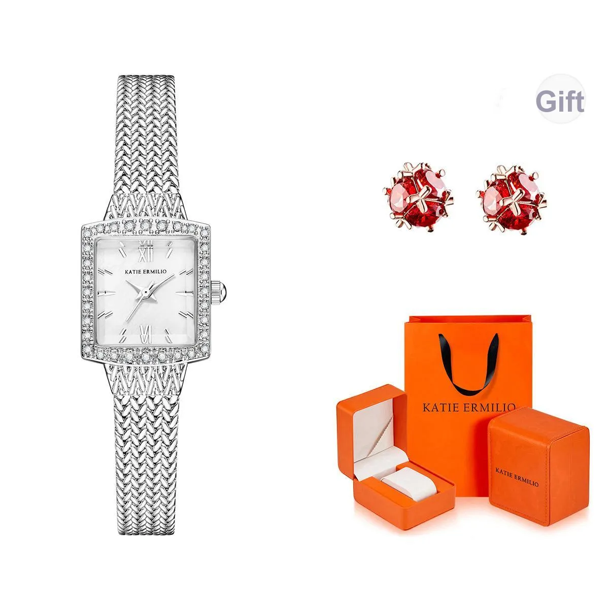 Katie Ermilio Наручные часы Кварцевый механизм Ремешок из нержавеющей стали Жемчужная раковина Циферблат Цвет Женские часы