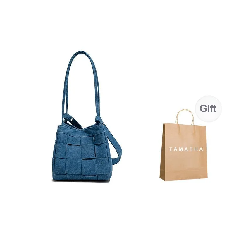 TAMATHA Polyurethane Bonded Synthetic Leather Shoulder Bag Women's Denim Blue-0