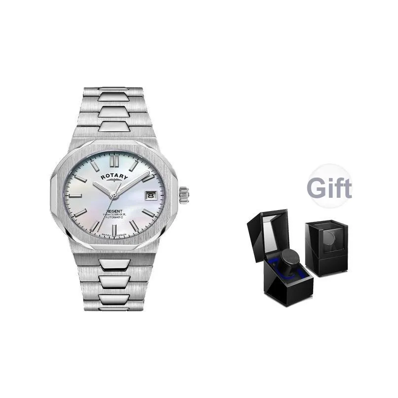 ROTARY Wrist Watch Automatic Mechanical Movement Stainless Steel Strap Mother of Pearl Color Watch Dial Women's Watch