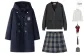 Dark Blue Coat (Lining Padded)+Blue and Green Checkered Skirt, Comes with Free Cardigan+Shirt+Tie+Badge