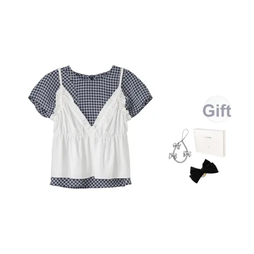 Fstudio Корейский Преппи стиль Топ Клетчатый Внутренний Короткий рукав Комплект из двух предметов T-рубашка Женская