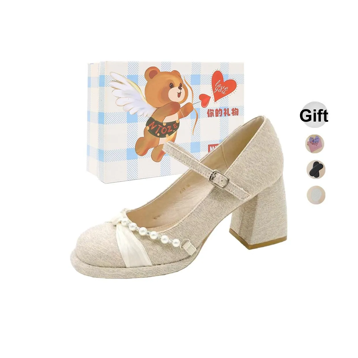 NTOZE Квадратный каблук Туфли Мэри Джейн Женские Шампанское