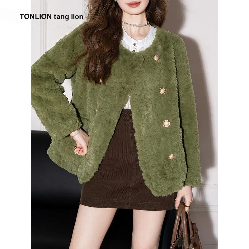 Tonlion Травяной зеленый Женские меховые изделия