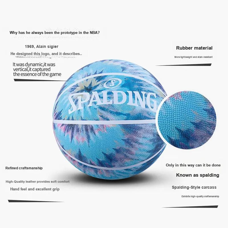 SPALDING Tie dye Series Rubber Basketball Blue Size 7 Training Unisex-3