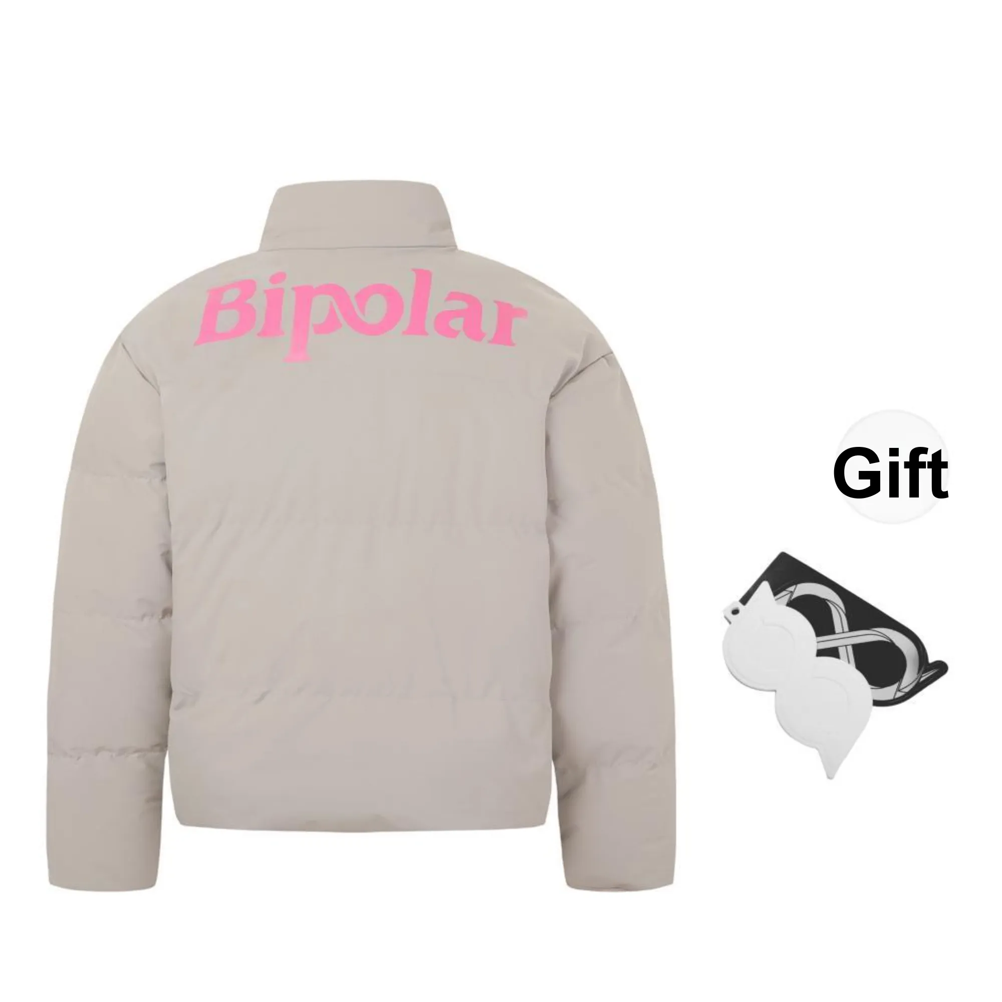 BIPOLAR Winter Puffer Jacket Unisex Light Gray Black Jasper Light Blue White