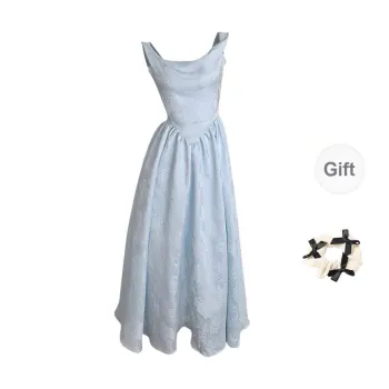 CPAURA Slip Dresses Women's Blue Jacquard+Bowknot Hair Tie Comes With