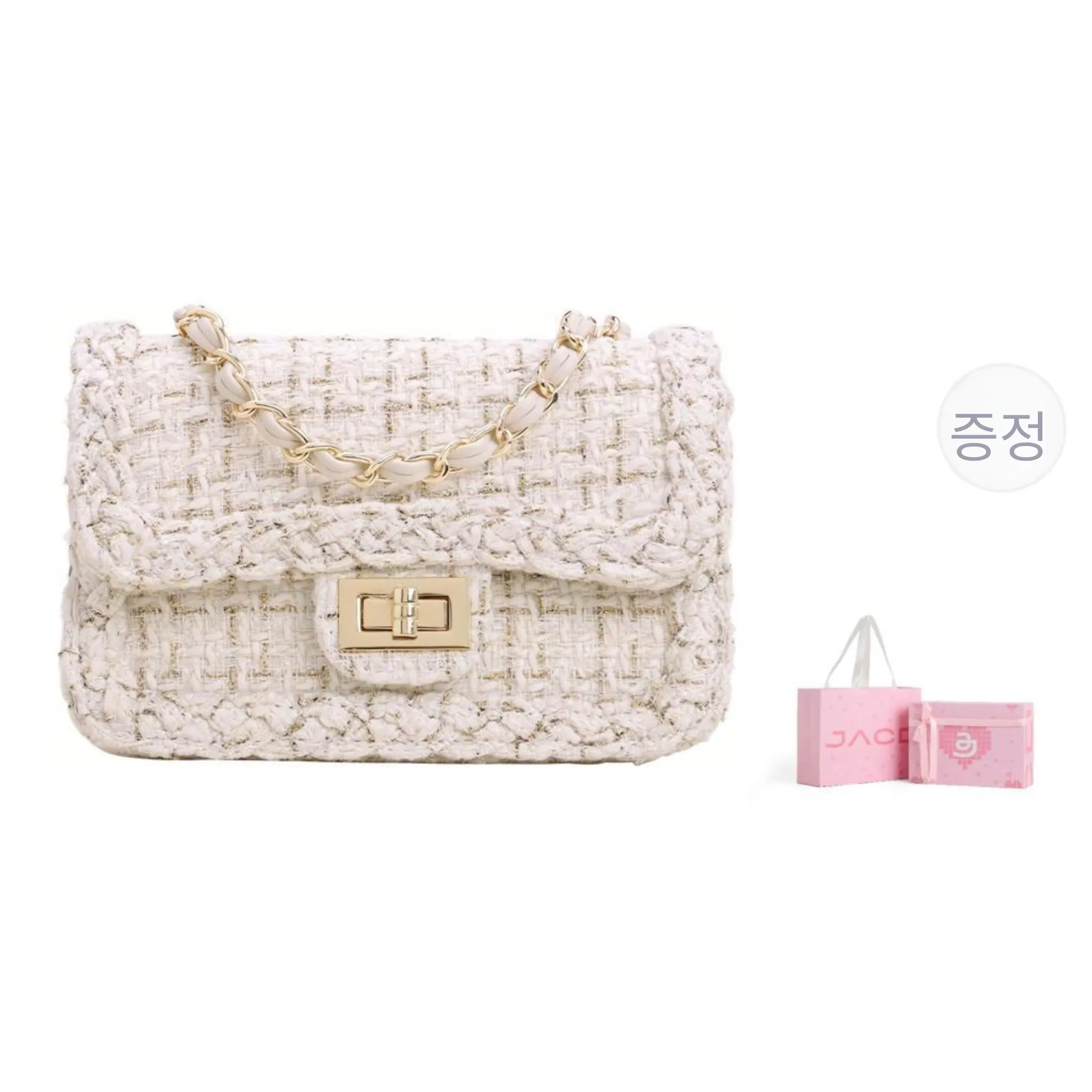 JACD Tweed Chanel Inspired Small Square Bag, Underarm Crossbody Bag, Shoulder Bag Small Size Women's Pink Plaid