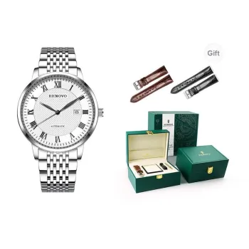 RENOVO Automatic Mechanical Movement Steel Strap Watch Men's Watches White Dial