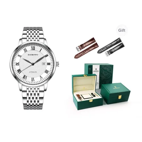 RENOVO Automatic Mechanical Movement Steel Strap Watch Men's Watches White Dial