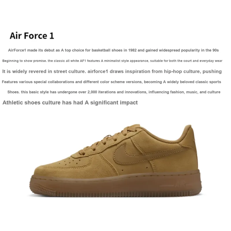 Nike Air Force 1 Anti Slip Wear Resistant Low Top Kids' Skateboarding Shoes Brown Unisex-1