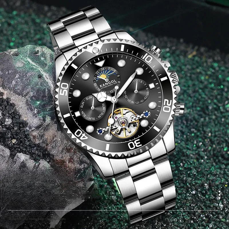 KANGOL Automatic Mechanical Movement Stainless Steel Watchband Watch Men's Watches Black Dial-10