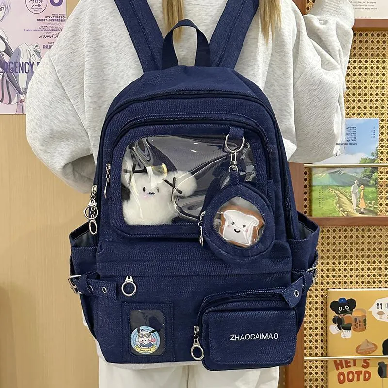 ZOGA Denim Backpack Unisex Black/Blue/Dark Blue-4