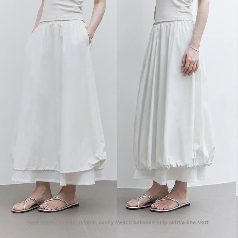 TAGEECHITA UPF 50+Drawstring Half Length Long Skirt A Shape Tulip Skirt Women's-3