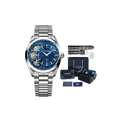 LINGKE Автоматический Механический Механизм Стальной Ремешок Часы Мужские Синий Циферблат