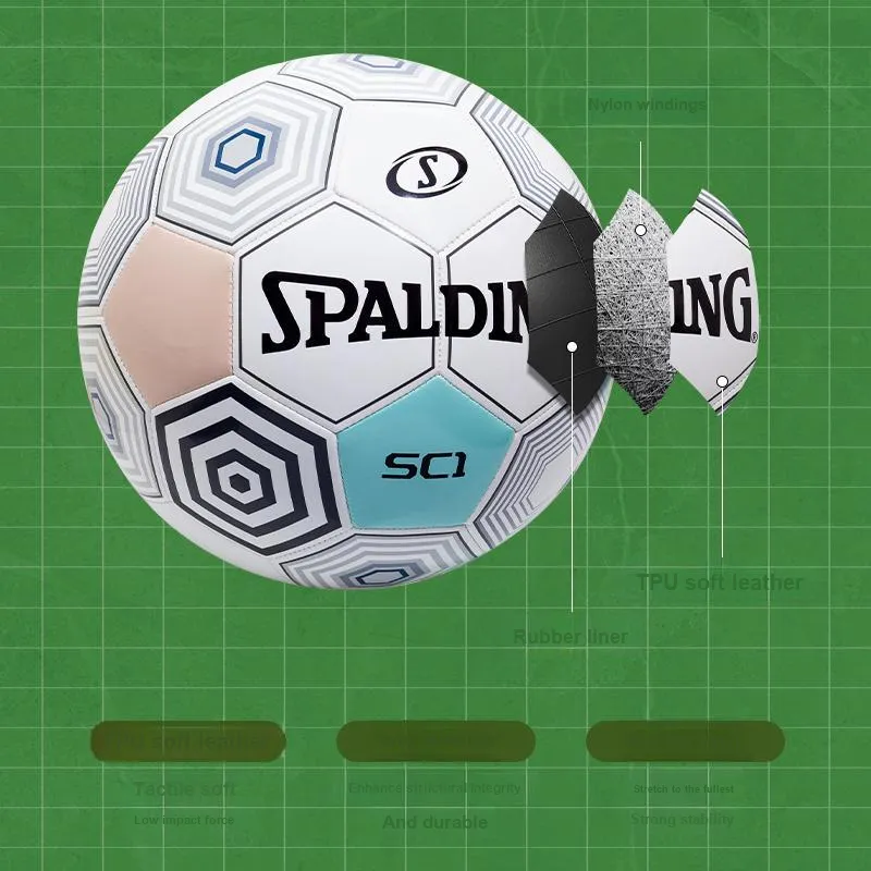 SPALDING Competition Balls Size 5 Soccer TPU Machine Stitched Soccer Ball Unisex White Gray-4