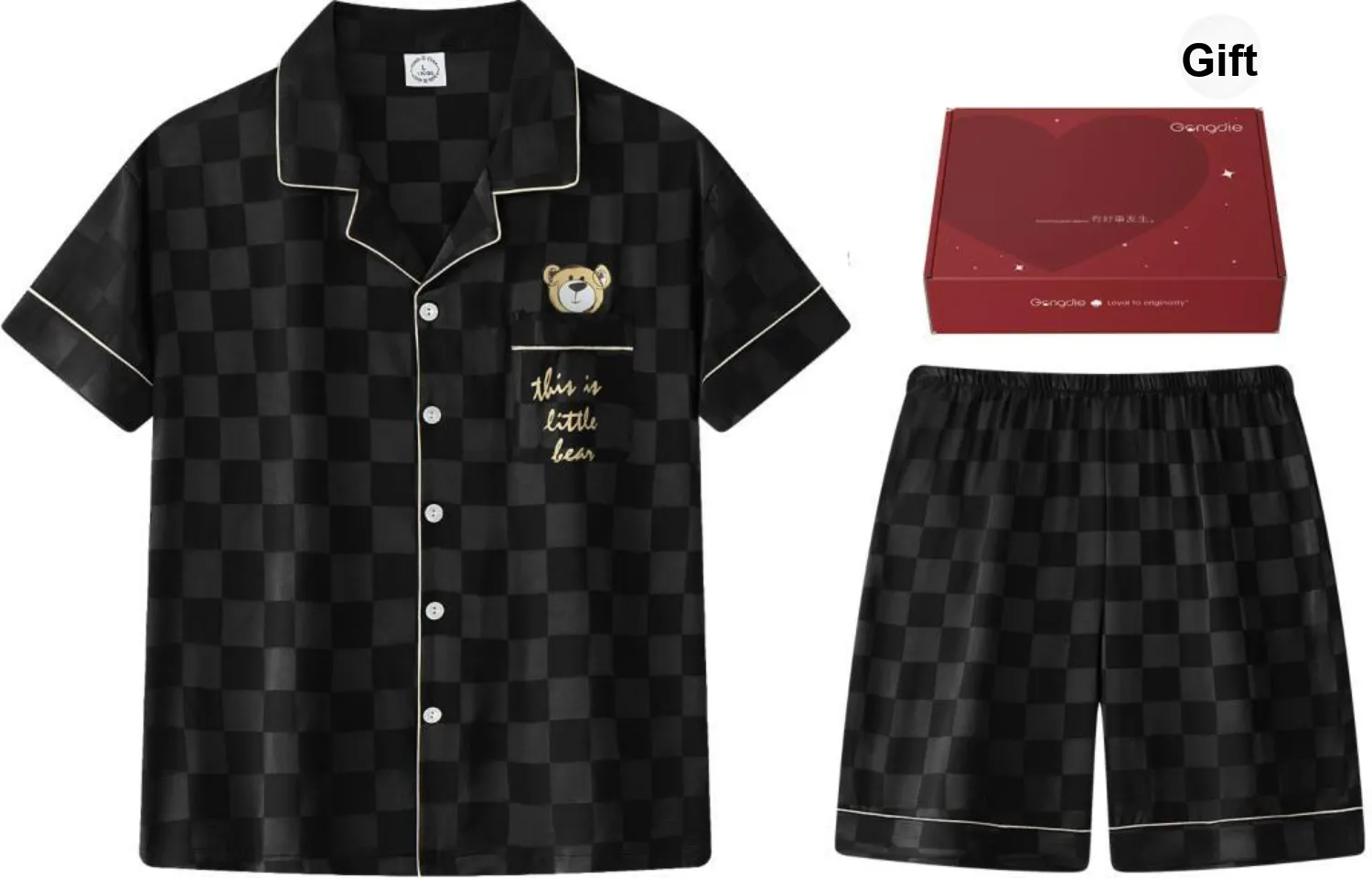 Gongdie Pajama Set Men's Black, Gift Box Set