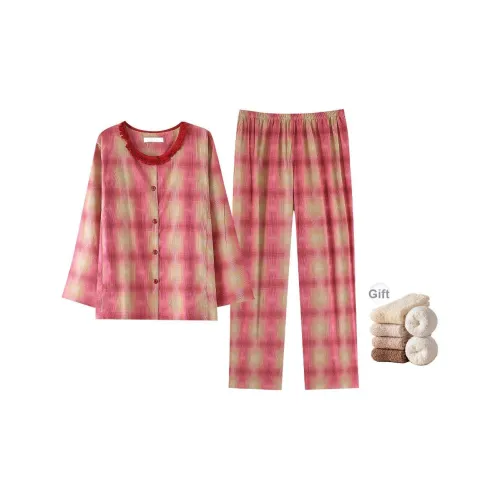 ZumashL Luxury Designer Series Пижамный комплект Женские Фуксия Клетка