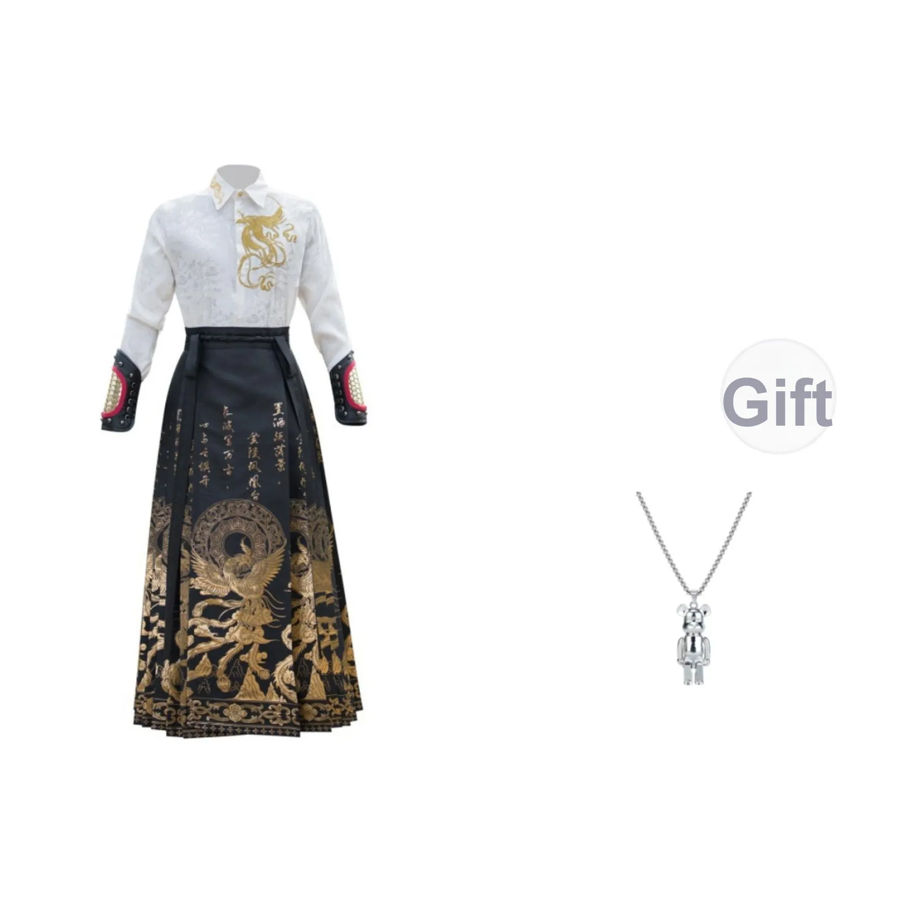 TUCANO Золотой дракон Феникс Weave Топ+Китайская юбка с узором "конское лицо" Унисекс Костюмы в стиле Тан