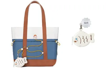 MR.ACE HOMME Polyamide Tote Bag, Shopping Bag, Handbag, Shoulder Bag Women's Coral Blue/Azure/Chestnut Brown