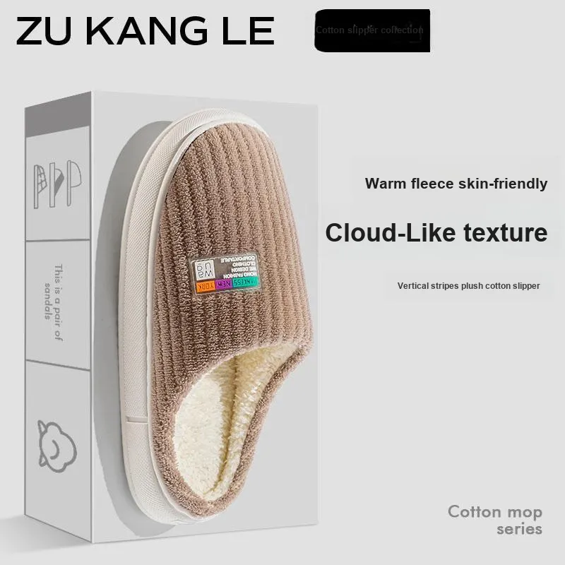 Foot Recreation Winter Minimalist Style Comfortable Warm Slip Resistant Soft Sole Home Cotton Slippers Unisex-14
