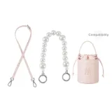 Pink Strap 1.5cm Width with Silver-Tone Buckle, 90-120cm+Handheld Pearl Infinity Clasp, Silver 32cm