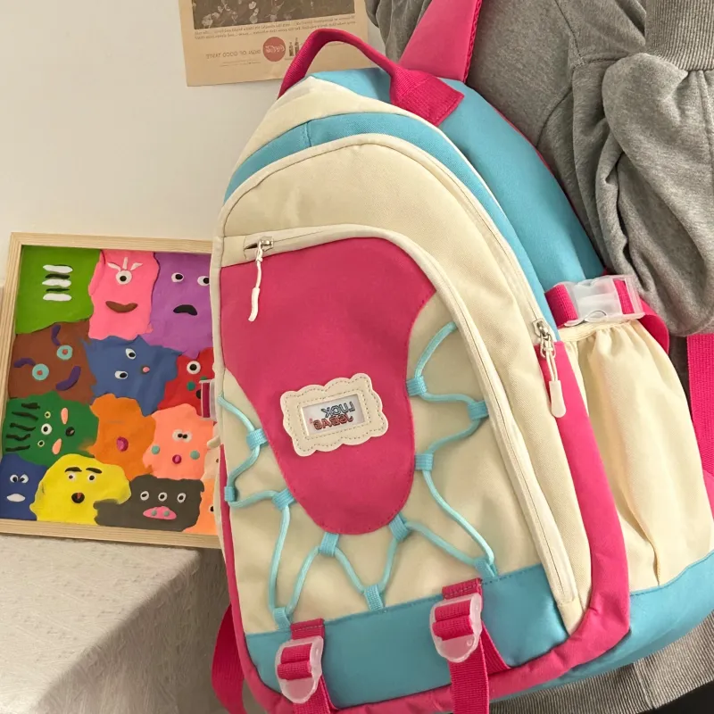 Worm's Home Nylon Backpack Regular Women's White/Red/Blue/Pink-3