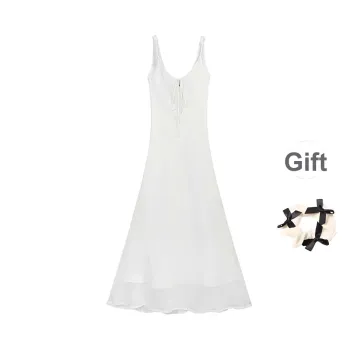 TURN UP Slip Dresses Women's White+Bowknot Hair Tie Comes With