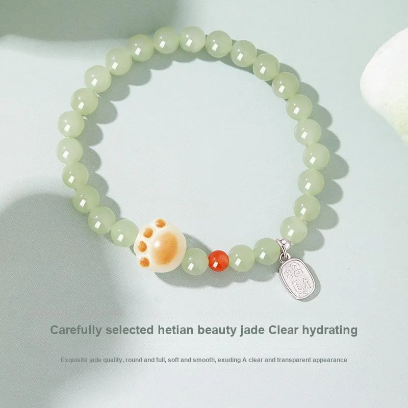 Lao Feng Xiang Hetian Jade Bracelets Green Jade Women's-1