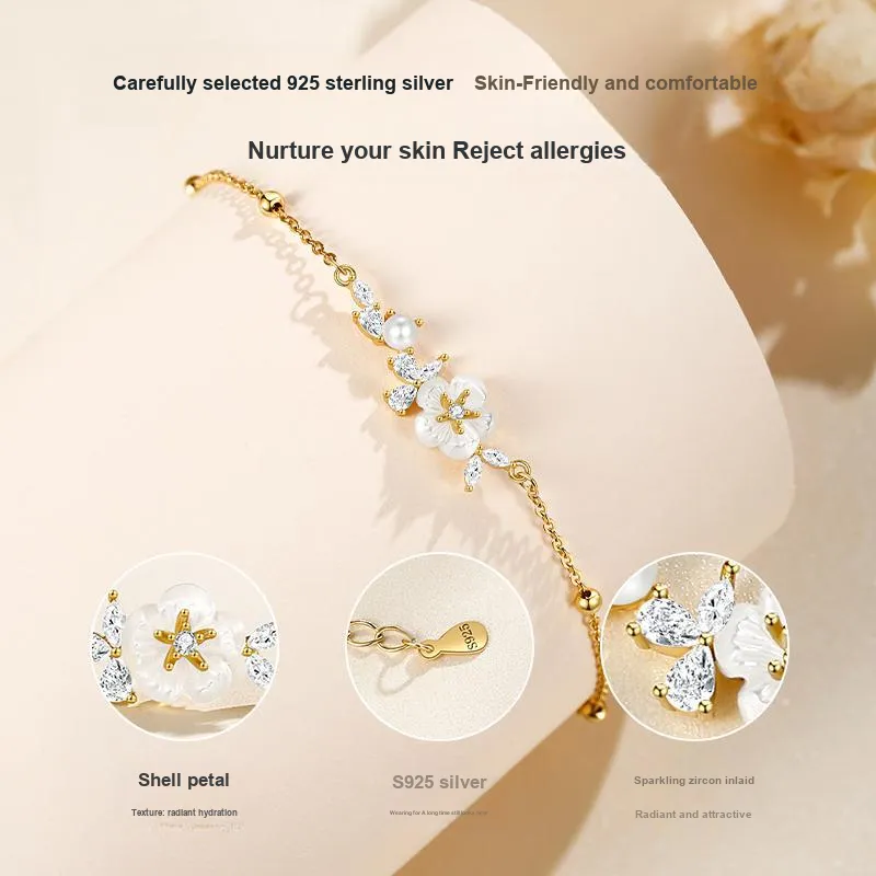 Hurry That Year Shell Pearl, Shell Flower, Synthetic Cubic Zirconia Bracelets Women's-3