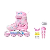 [Upgraded Double Buckle]Pink+Helmet Protective Gear 7-Piece Set
