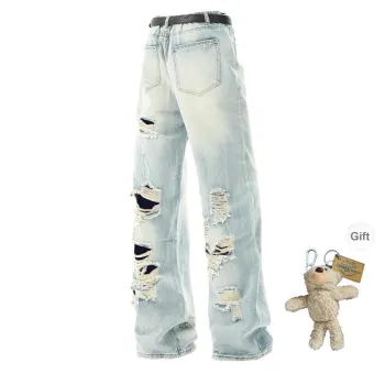 HOKLV Jeans Unisex Light Blue