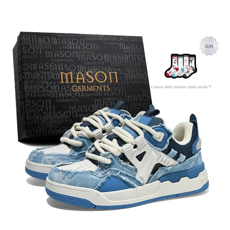 Masongarments Wear Resistant Height Increasing Low Top Skateboard Shoes Unisex Amber Blue Exclusive Box-5