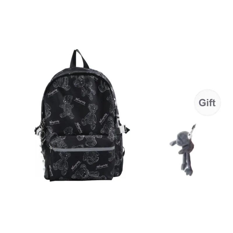 URBAN FOREST Nylon Fabric Backpack Unisex Black/Red/White/Green-0