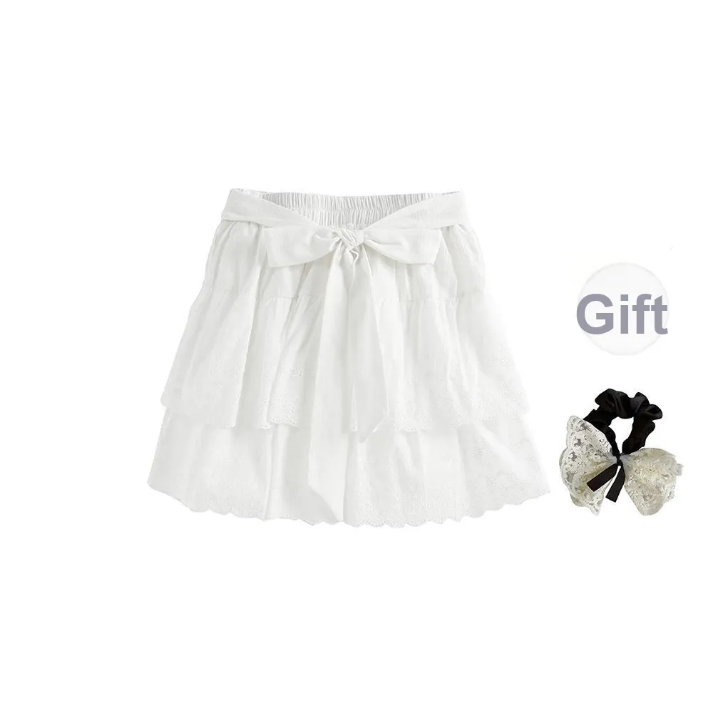PAVEA Casual Short Skirts Women's White+Hair Tie Comes With