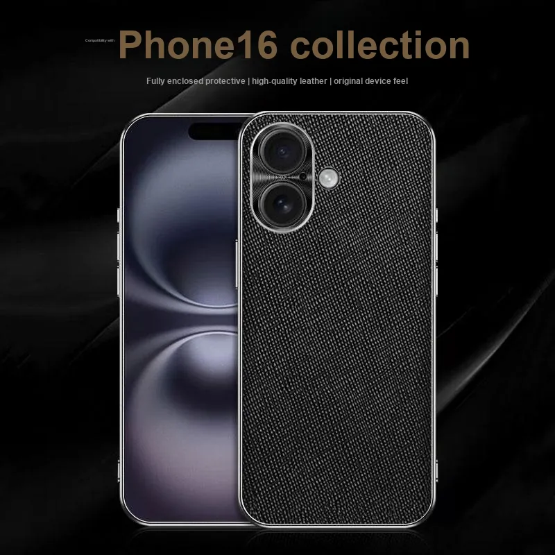 Record Star Leather Material Trendy Brand Premium Feel Phone Cases Compatibility IPhone16ProMa Business Formal-3