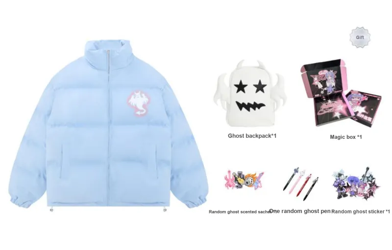 LBPC Ghost Demon Thermal Thickened Stand Collar Puffy Puffer Jacket With Light Effect Unisex-18