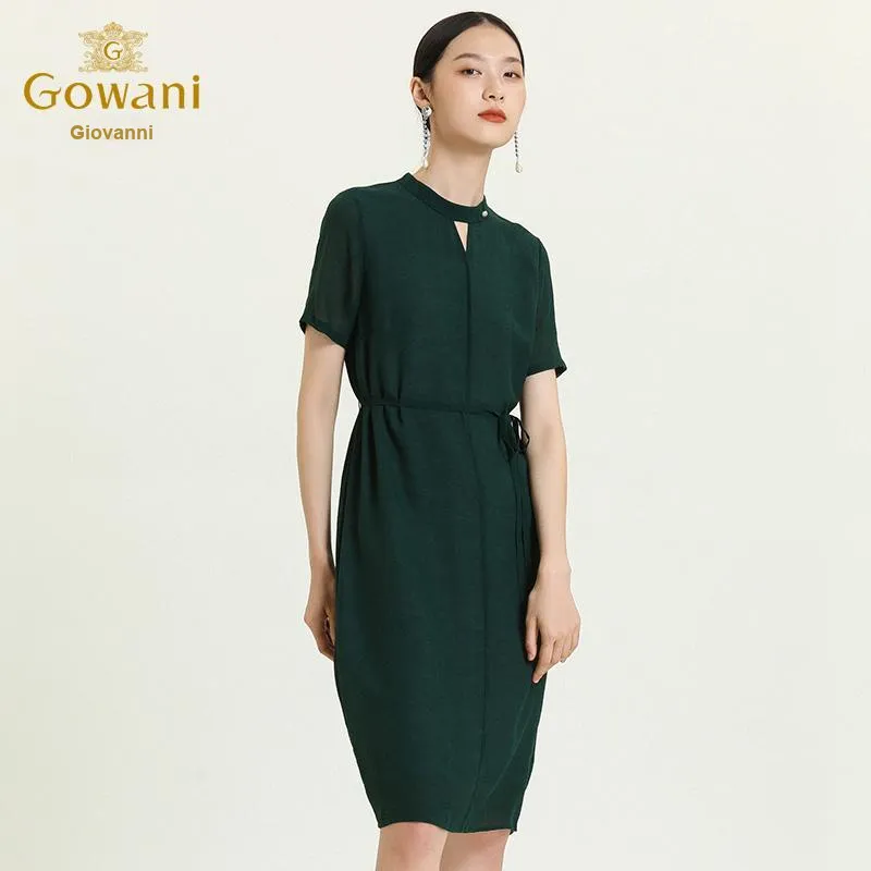 QIAOWANNI Short Sleeved Dress Women's Forest Green-4