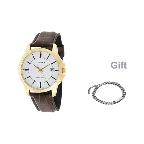 CASIO VINTAGE Series Кварцевый механизм Кожаный ремешок Часы Мужские Белый циферблат