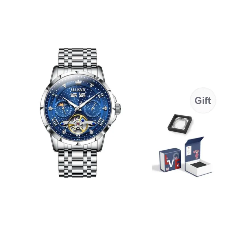 OLEVS Automatic Mechanical Movement Stainless Steel Watchband Watch Men's Watches Black Dial-23
