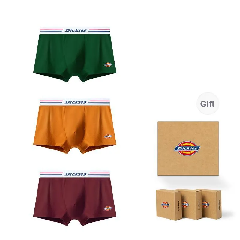 Dickies Underpants Men's Seamless Print LOGO Breathable Skin Friendly Sports Square Panty Gift Box Combo Set-24