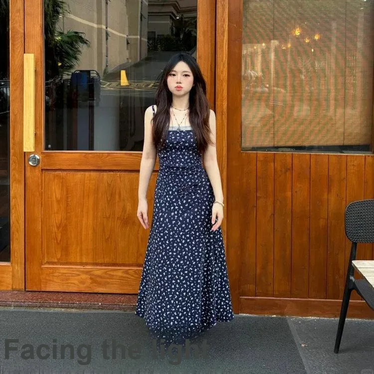 DOSOHEB Slip Dress Women's Floral Blue-2