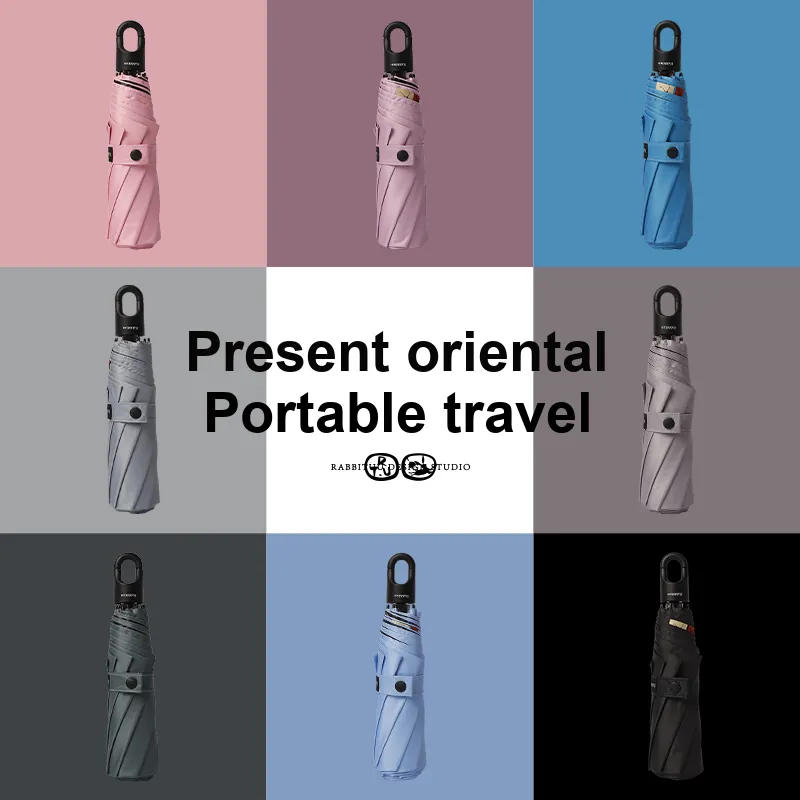 RABBITUU High Value Portable Manual Umbrella Sun Umbrella Foldable Solid Color Dual Use For Sunny And Rainy Days-1