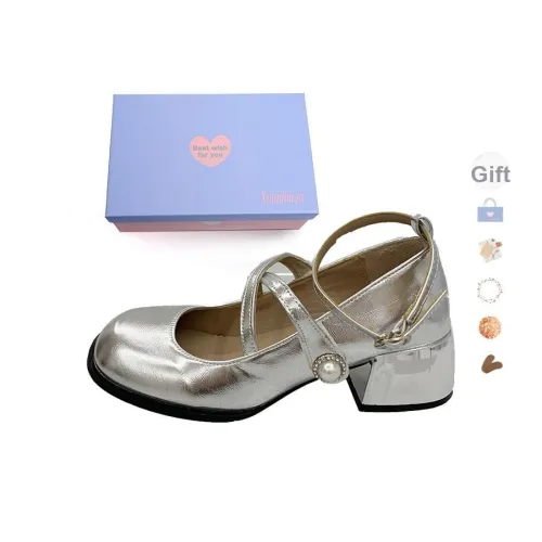 Xingdiman Грубый каблук Туфли Мэри Джейн Женские Серебряные