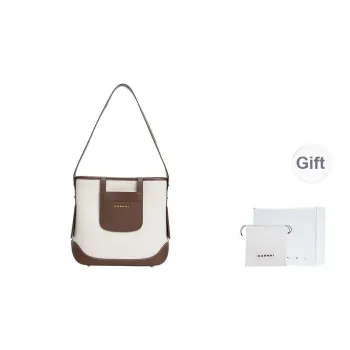 Karkki Rain Dew Hemp With Top Grain Cow Leather Premium Underarm Shoulder Bag Medium Size Women's Pinecone Brown