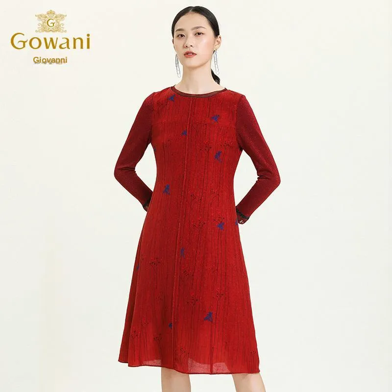 QIAOWANNI Long Sleeved Dresses Women's Herbal Flower Pattern-2