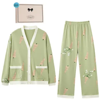 MIOJUER Pajama Set Spring And Fall Season Women's Fruit Green