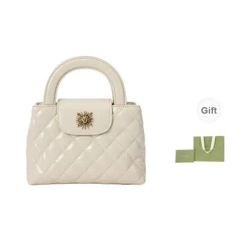 VANESSA HOGAN Helios Series Cow Leather Diamond Grid Crossbody Handbag Women's Ecru/Black