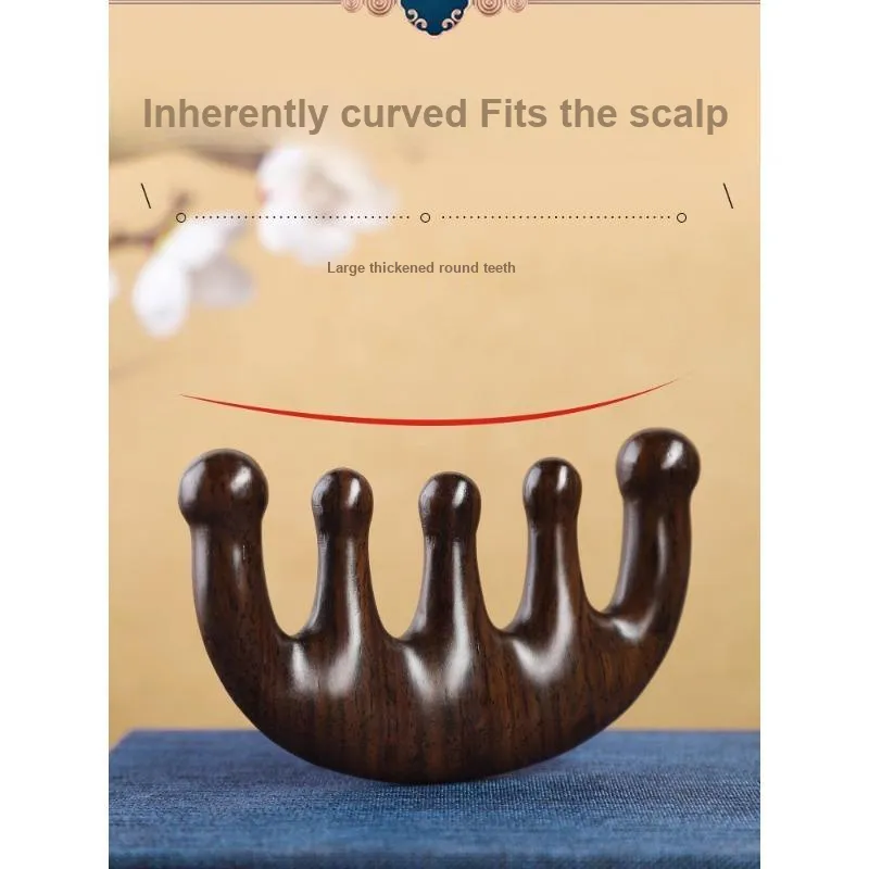 ZHENZI Acupoint Scalp Massage With Five Teeth Sandalwood Comb Follicle Unblocking Five Finger Meridian Scraping-2